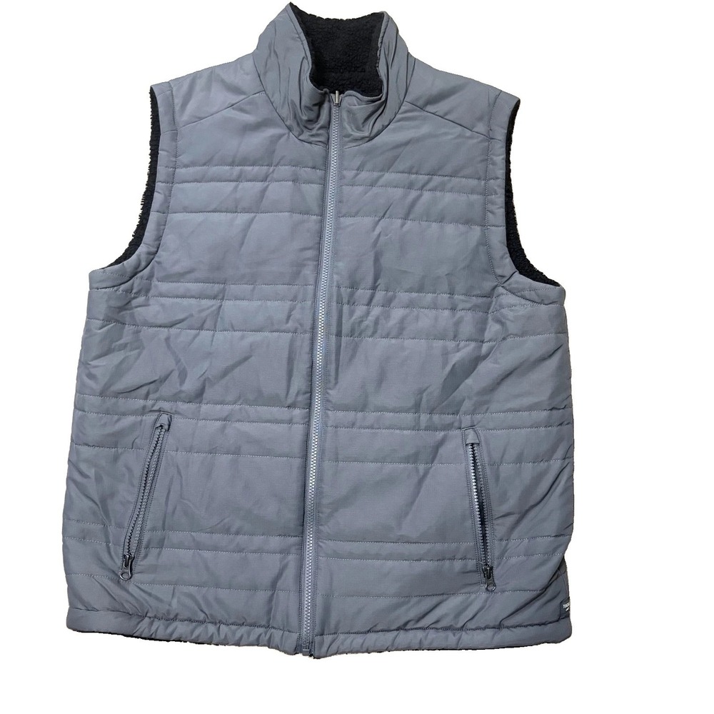 Toad & Co Sherpa Reversible Vest Size L Gray Black Full Zip Puffer Mock Neck